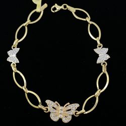 $600 Three Tone Gold Butterfly W Cubic Zirconia Bracelet