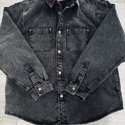 Supreme Denim Shirt With Shearling Lining In Black Size m