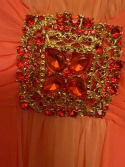 Peach and crystal evening gown