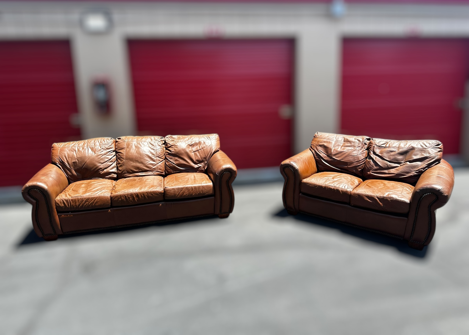 Free Delivery- brown leather sofa loveseat couch set