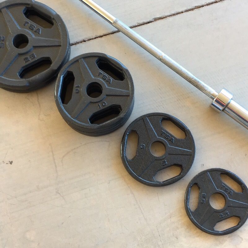 310 pound TSA Olympic grip plate weight set with Olympic bar for Sale