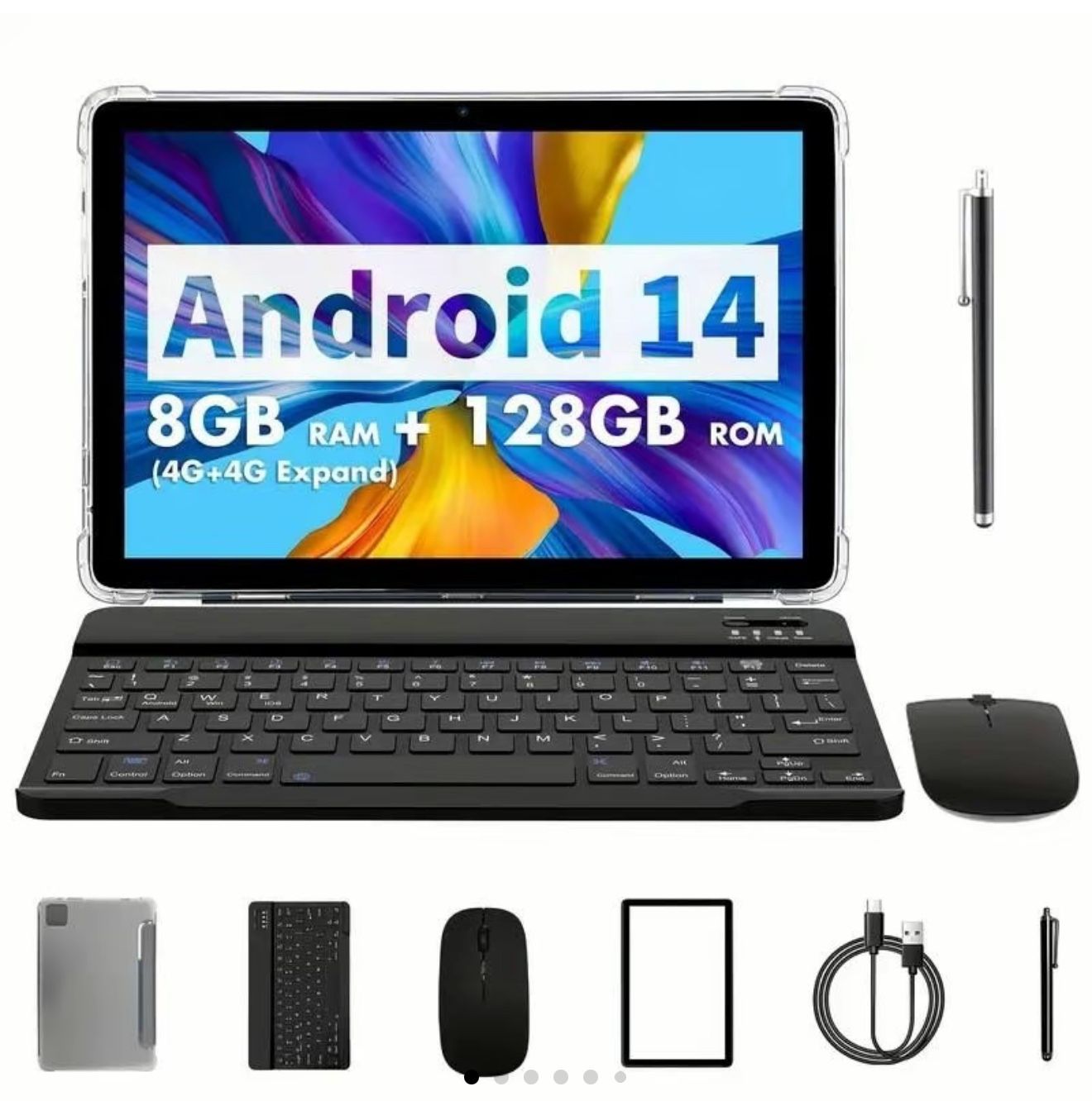 10.1 Inch Android Tablet, USB Charging Large Storage IPS Large Screen Entertainment Office Dual Channel Speaker with BT Keyboard & Mouse Set, Wireless