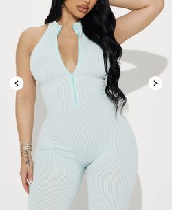 Fashion Nova Light Blue Ribbed Jumpsuit (L) 