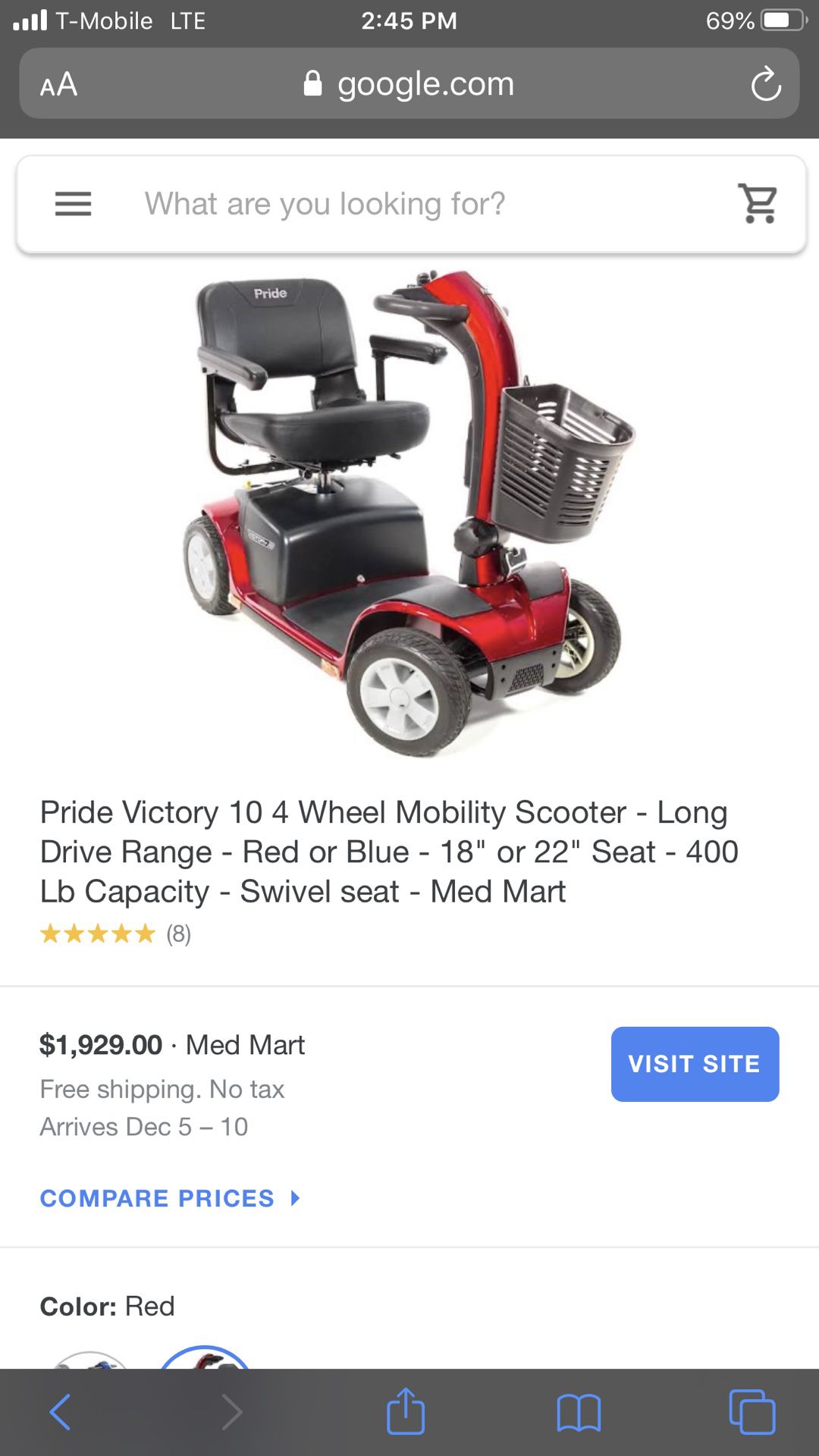 Pride Sport 4 Wheel Mobility Scooter - Motorized Electric Medical Carts for Seniors, Handicapped, or Disabled Adults