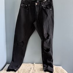 Represent Destroyer Distressed Zippered Ankle Black Denim Jeans
