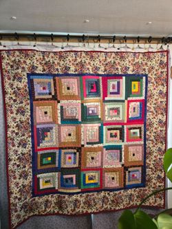 Handmade Log Cabin Patchwork Quilt (wall hanging or throw)5'x5'