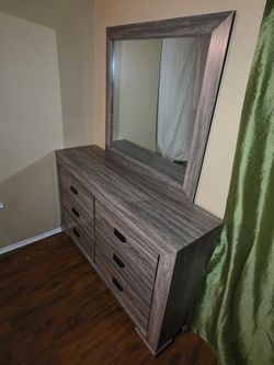 Grey Wood Dresser, Nightstand and Bed Frame Set!