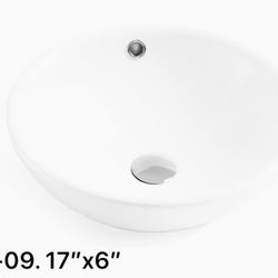 Brand new in box. 17” X 6”. 3 for $100. Chrome Pop up and drain hose included) Beautiful Round Bathroom Porcelain Ceramic Vessel Sink Basin Bowl  Popu