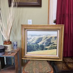 Signed Sam Racina California Landscape Oil Painting Framed