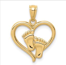 14K Baby Feet In A Heart Pendant