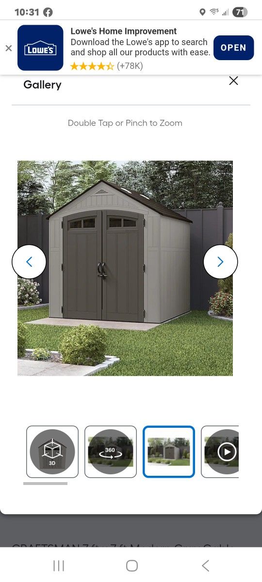 CRAFTSMAN 7X7 PLASTIC SHED BRAND NEW OPEN BOX CAN DELIVER