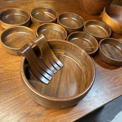 Solid Black Walnut Bowls Kustom Kraft Salad + 8 Serving Bowls 