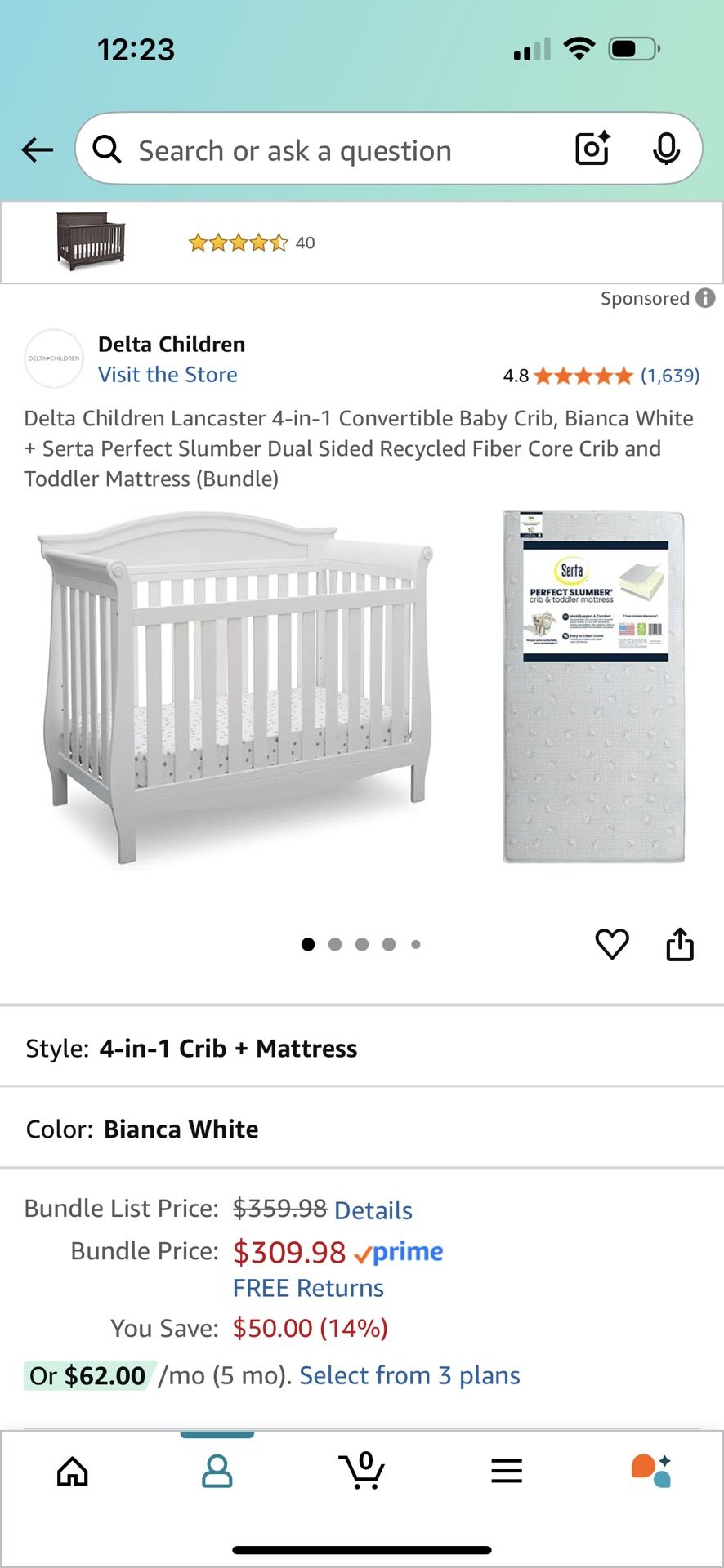 Delta Children Lancaster in Convertible Baby Crib Plus Mattress