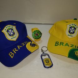 Brazil lovers. 2 hats, 1 watch and a (keychain/bottle opener/led light). All new