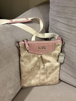 Coach Crossbody Purse – Signature Canvas Pink Trim Adjustable Strap