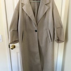 Women’s Long Wool-Blend Coat – Beige/Taupe