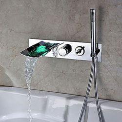 Clari Modern Wall Mounted LED Waterfall Tub Filler Faucet With Hand Shower Chrome Sh32