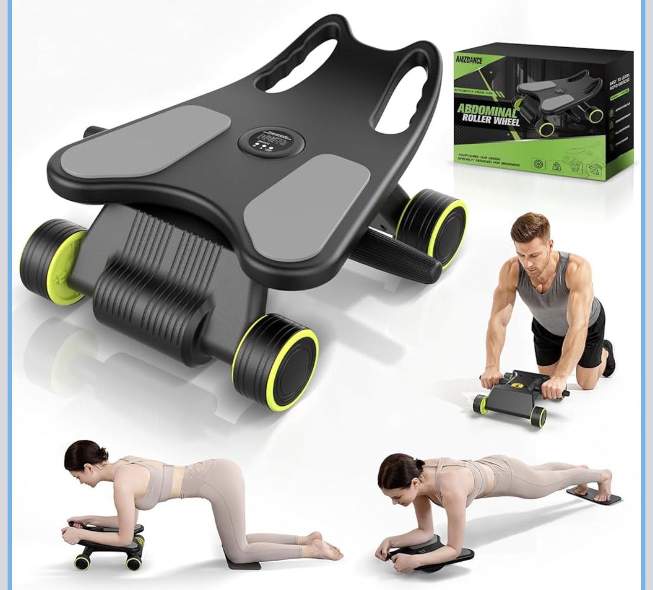 Ab Roller with Elbow Support, Ab Roller Board Core Workout Machine with 4 Wheels, Mini Pilates Reformer Equipment for Home Gym, Abdominal Full-Body St