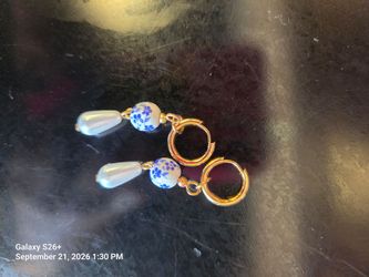 Gold Hoop Earrings with Pearl and Floral Bead
