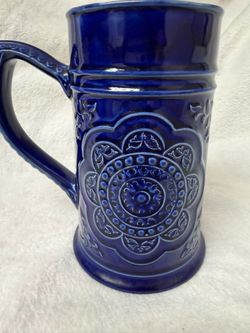 Vintage Rare Arthur Wood Cobalt Blue Relief Floral Ceramic Beer Stein Made in England