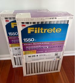 Filtrete 16x25x4 Air Filter MERV 12, MPR 1550 Certified Asthma & Allergy filters   Set of 2….both are new!
