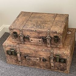 Vintage Leather Luggage Cases with Straps.