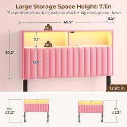 Rolanstar Headboard for twin bed with storage, headboard with USB port and type C, 60,000 colors DIY LED light, upholstered in velvet, adjustable heig