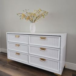 Vintage Faux Bamboo Wicker & Wood Dresser - Console Hollywood Regency " High Gloss Enamel Finish"