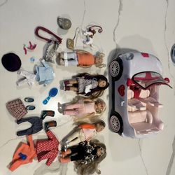 Lori Doll Set: 5 Dolls, Car With Working Radio And Accessories 