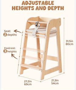 Adjustable Wooden Baby High Chair