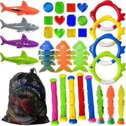 Jasonwell Pool Diving Toys Games - 31 PCS Swimming Pool Toys for Kids Teens with Diving Rings Dive Sticks Underwater Treasures Torpedo Bandits Fish To