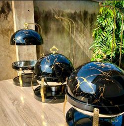 Hotel Wedding Black Golden Food Warmer Cheffing Dishes Chafer Metal Fancy Restaurant Party Chafing Dis