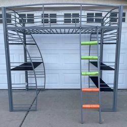 Heavy Duty Twin Size Loft Bed Frame with Reading Desk and Bookshelves  Dimensions: 78”x41”x 74”(H) Color: Gray  Great condition. Like new  Great Worki