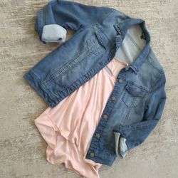 Jean Jacket And Light Pink Shirt