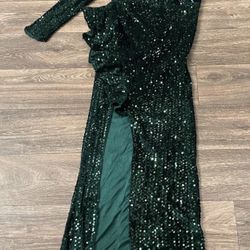 Green Sequence Long Gown