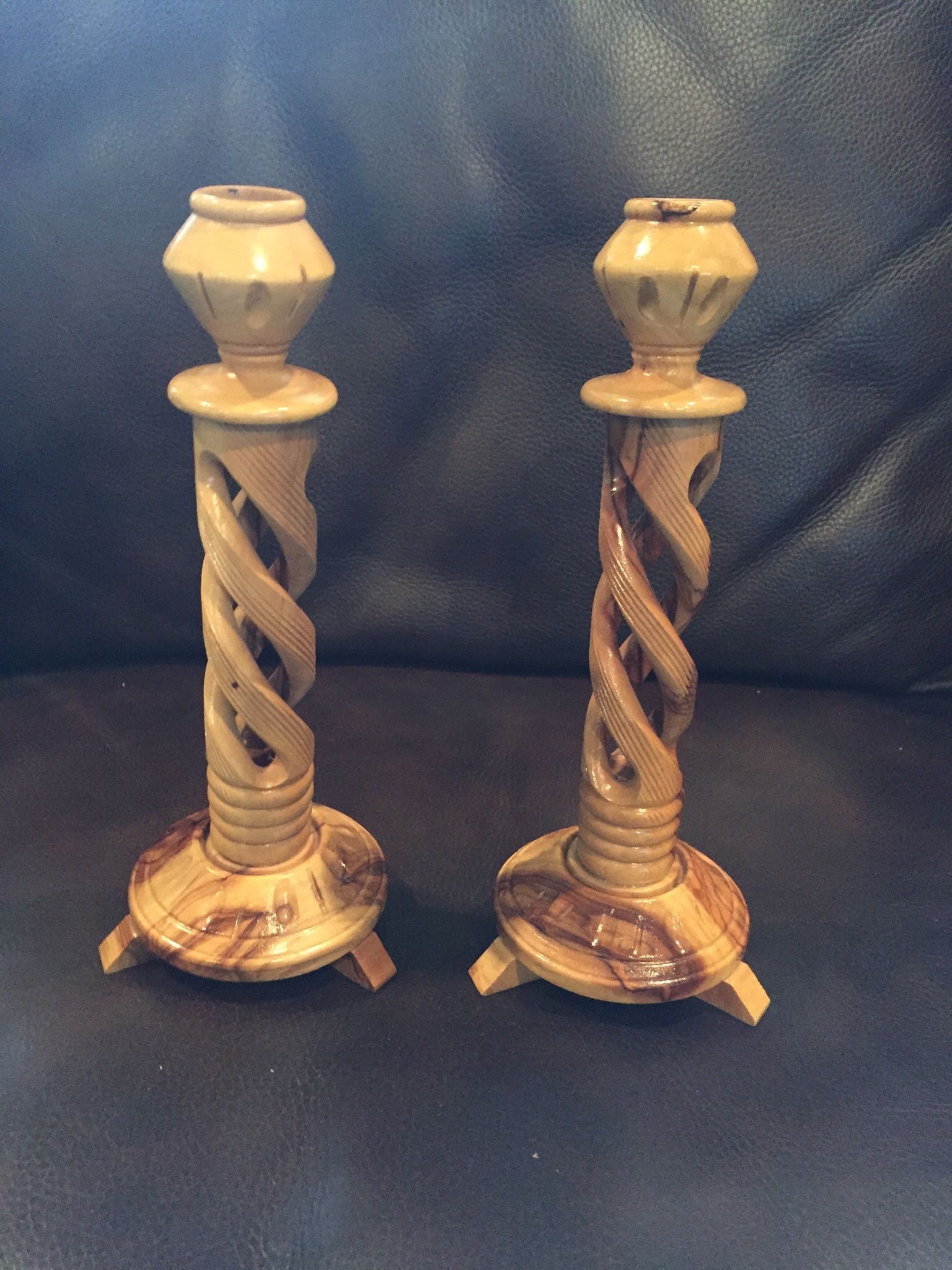 Pair Of Wooden Candle Holders