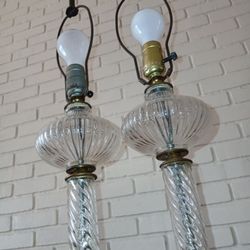 VTG  Pair of Baccarat Oil Swirl Clear  Glass Lamps 