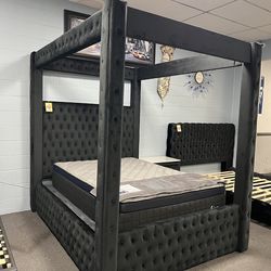 Black Queen Velvet Canopy Bed Frame
