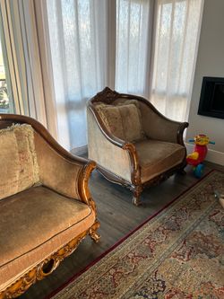 Vintage ornate wood Spanish style arm chairs