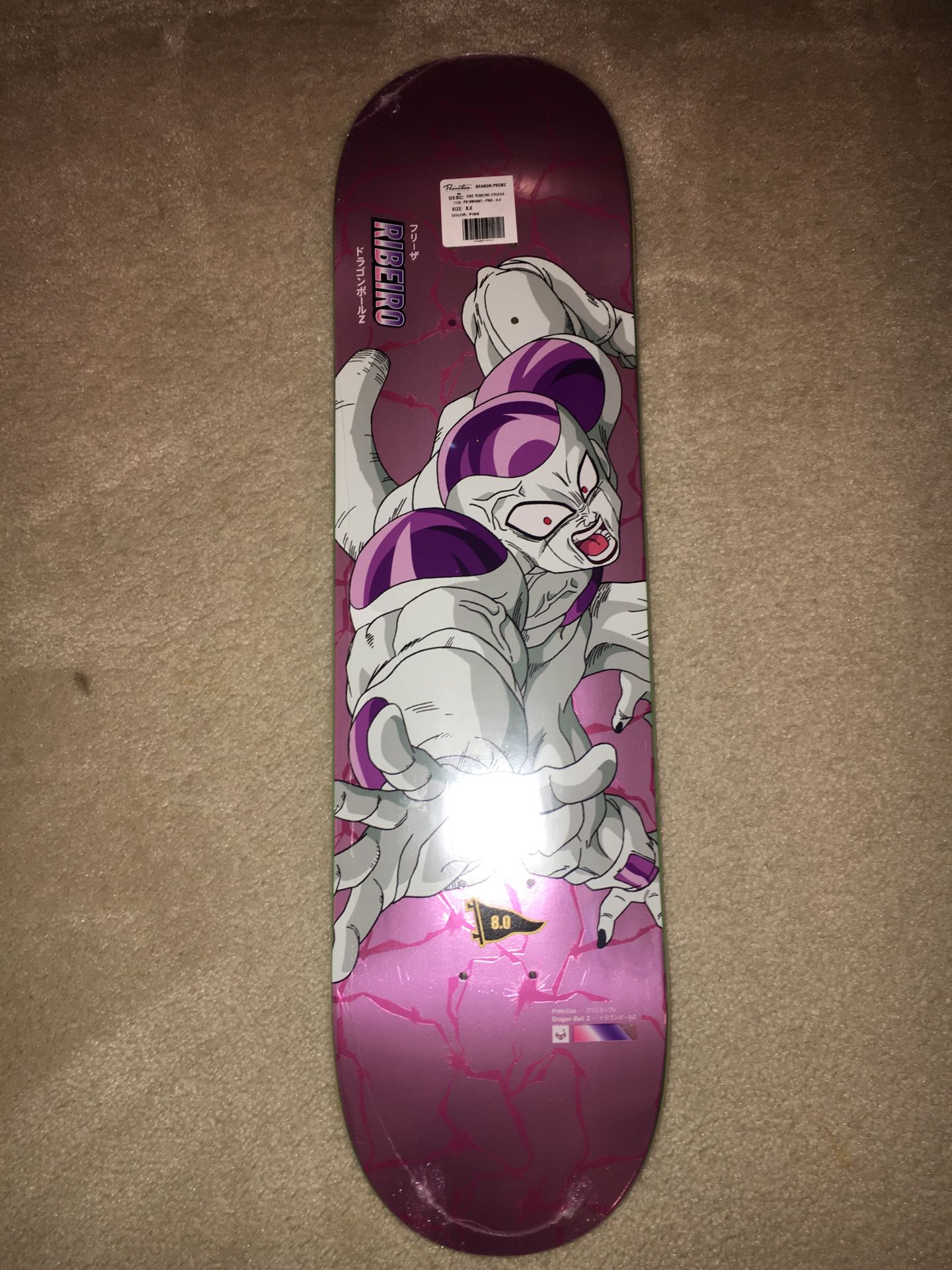 Primitive Dragon Ball Z Frieza Skateboard Deck W/Free Primitive Grip Tape and sticker included Size 8