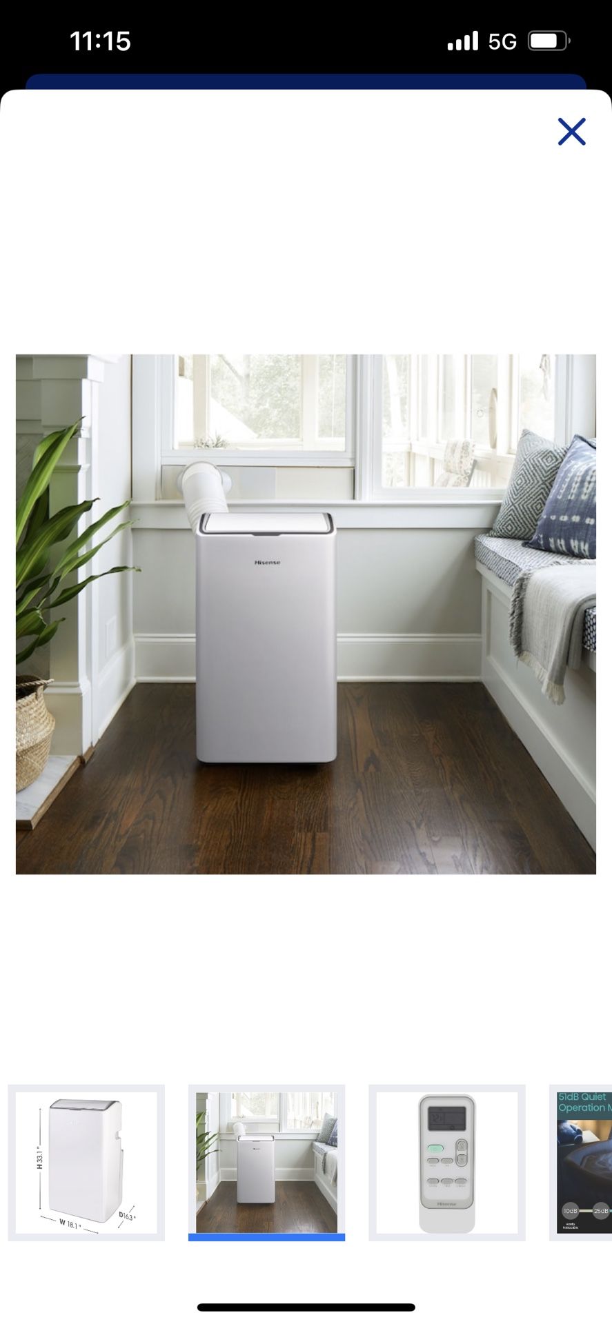 HISENSE 12000-BTU DOE (115-Volt) White Vented Wi-Fi enabled Portable Air Conditioner Cools 550-sq ft