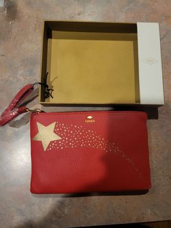 New red Fossil wristlet pouch