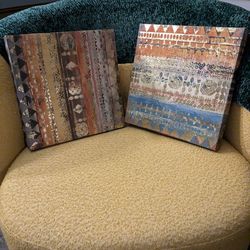 Set of 2 Modern Boho Abstract Canvas Wall Art – 12x12