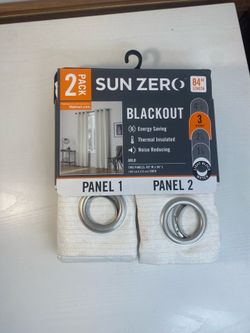 2 Panels Sun Zero Blackout Energy Efficient Grommet Curtains 40"x 84" Arlo White
