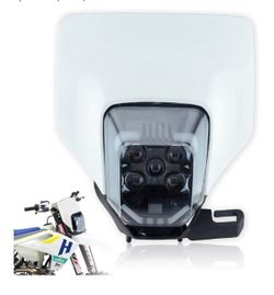 ) Universal Dirt Bike LED Headlight - Motorcycle Pit Bike Headlight Kit - Dirtbike Front Head Lamp for Enduro Supermoto (White)