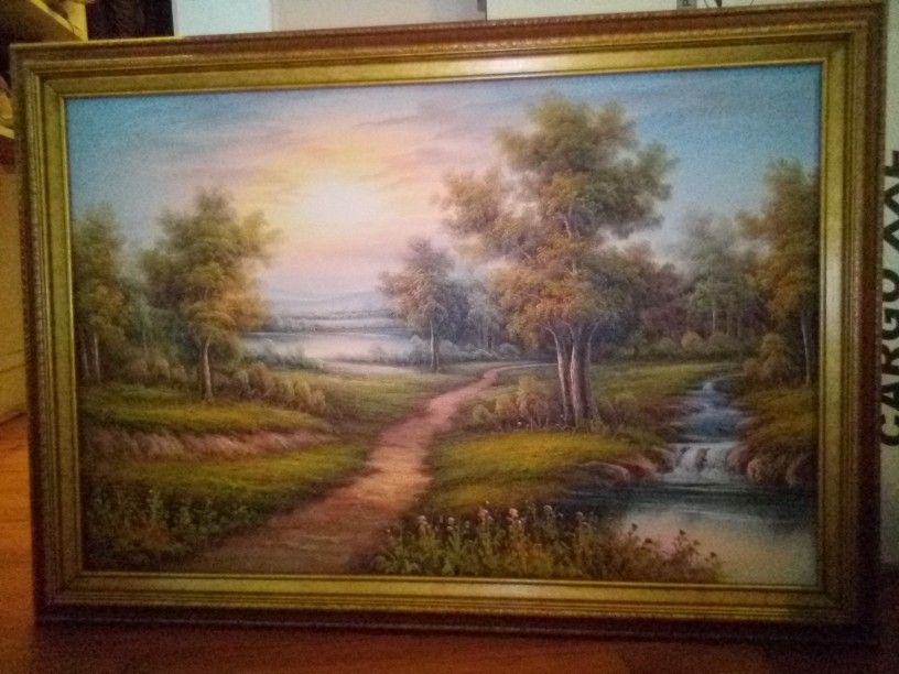 Landscape Painting with Wood Frame