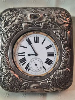 Antique Silver Repousse Rare Pocket Goliath Watch