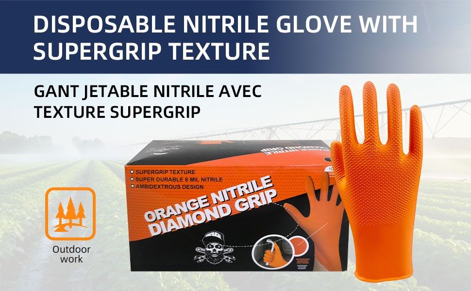 8mil Diamond Grip Nitrile Glove