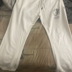 CROOKS & CASTLES LOGO SWEATPANT JOGGERS WHITE - Large