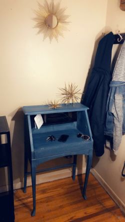 Repurposed secretary table entry way table side table or nightstand refinished blue